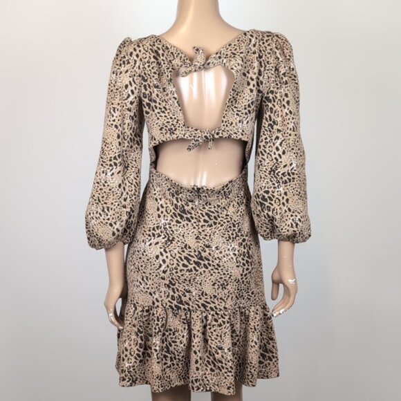 Maeve Anthropologie Leopard Print Dress Open Tie Back Puff Sleeve Ruffle Flounce - Picture 7 of 15